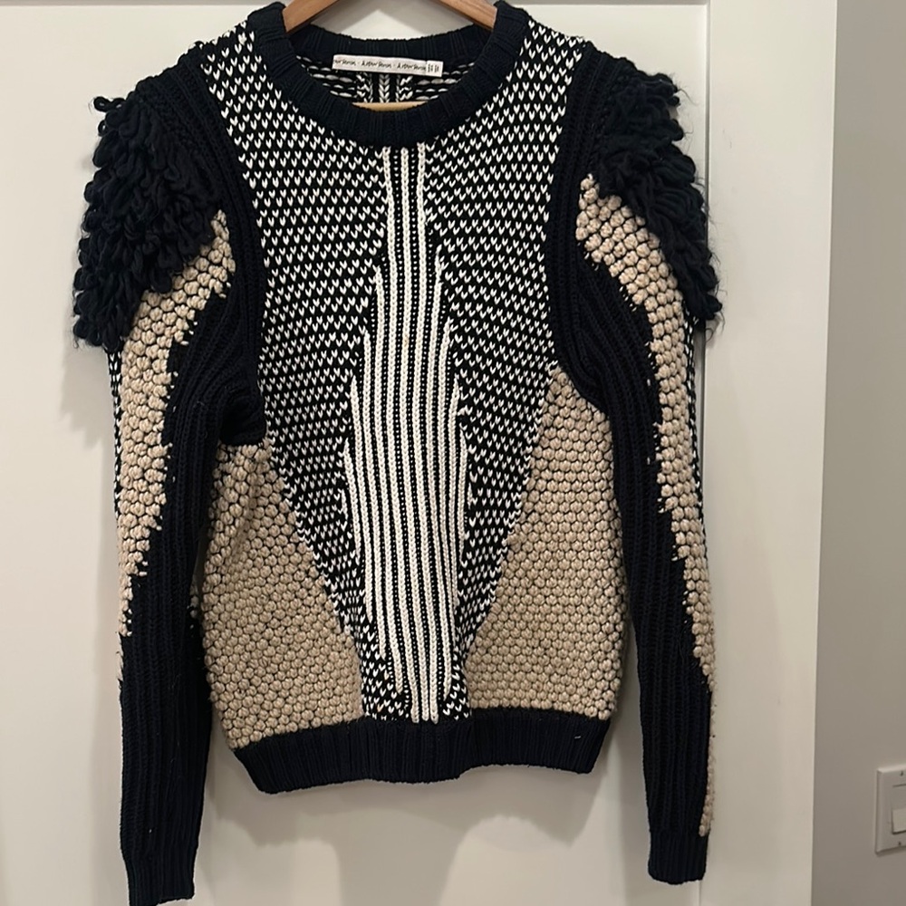 & Other Stories navy and Cream Crew Neck Sweater with Geometric Design